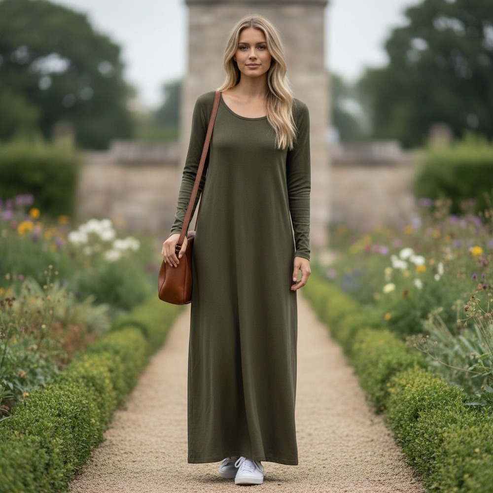 NWT White Mark Maxi Dress Casual Everyday Olive Green Dress Orig $98 Sz 1X/#5241